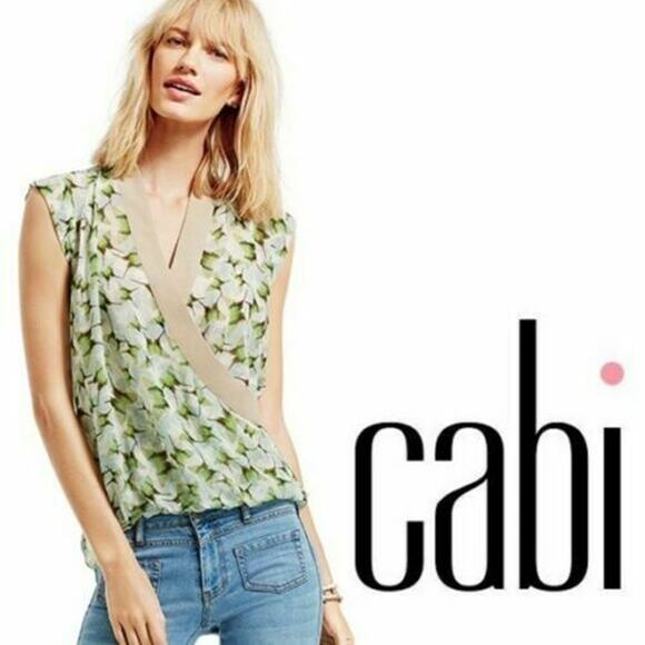 CAbi XS Butterfly Crossover Faux Wrap Blouse Low V Neck Top Blouse #234 - Picture 2 of 8
